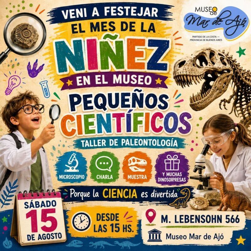 El Museo de Mar de Ajó presenta el taller de paleontología “Pequeños científicos” por el Mes de las Infancias