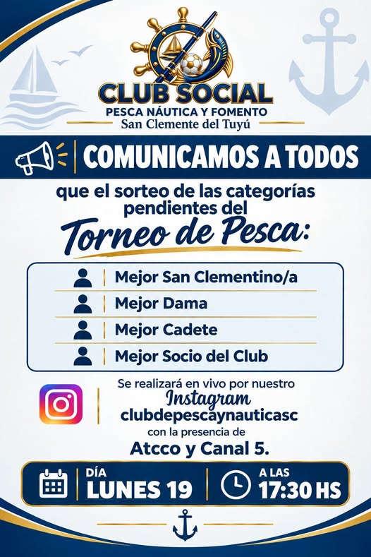 San Clemente: el Club de Pesca realizará el sorteo de las categorías pendientes del Gran Torneo de Pesca